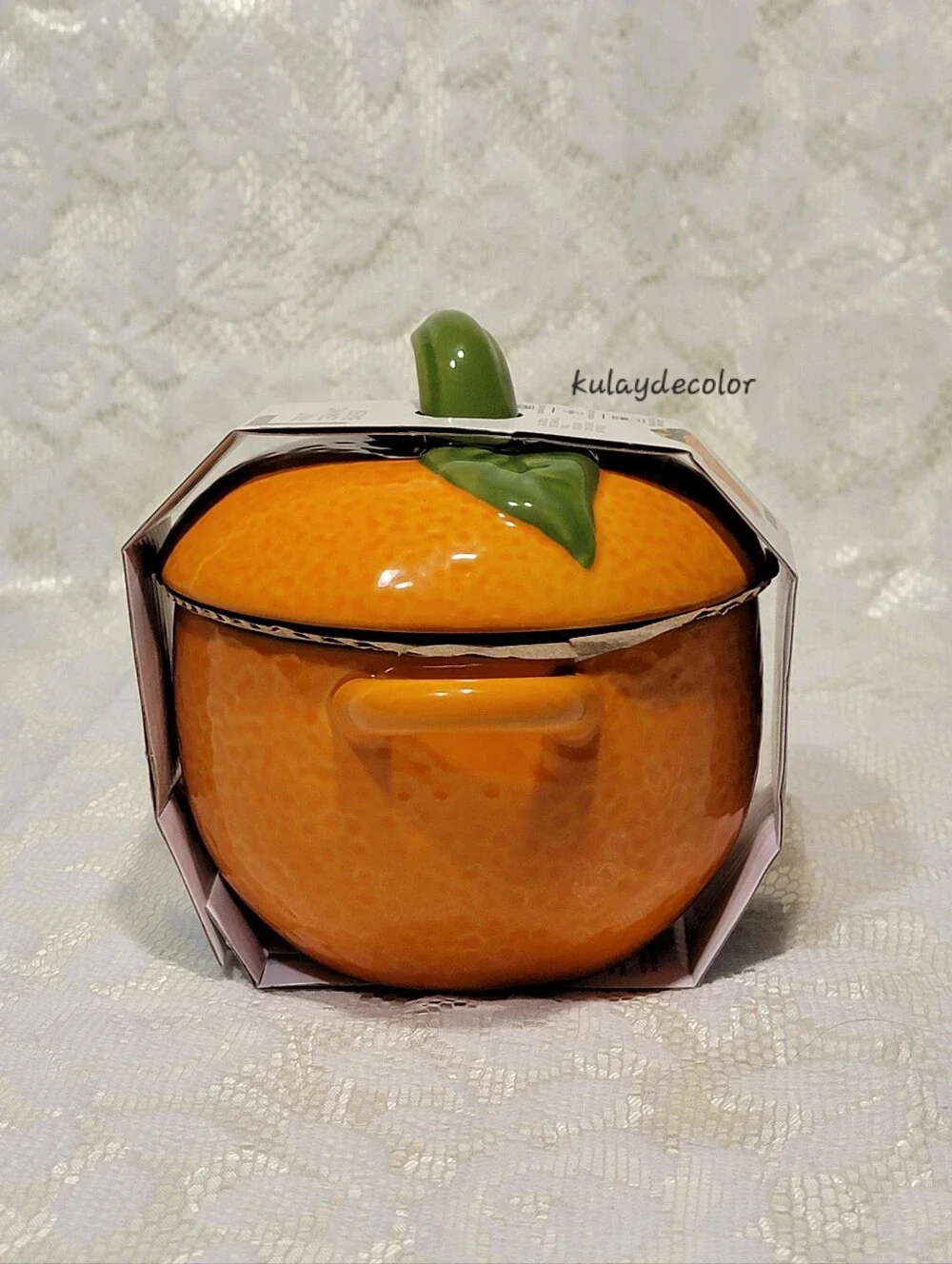 Crofton Orange Fruit Ceramic Baker Canister Jar with Lid Kitchen Decor Soup Bowl